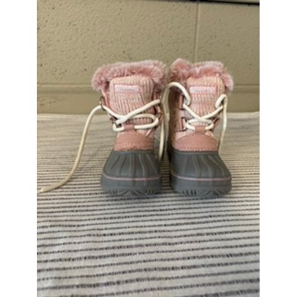 London Fog Toddler Girls Pink Grey Faux Fur Winter Duck Boots Size 6